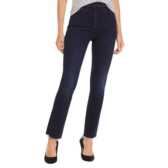 MOTHER Denim - MOTHER The Hustler Ankle Fray Howling at the Disco Ball Dark Blue Denim Size 28